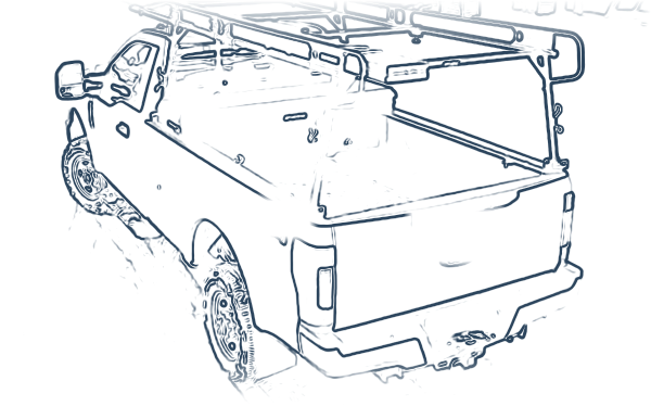 Work truck with a ladder rack, drawn as a stencil